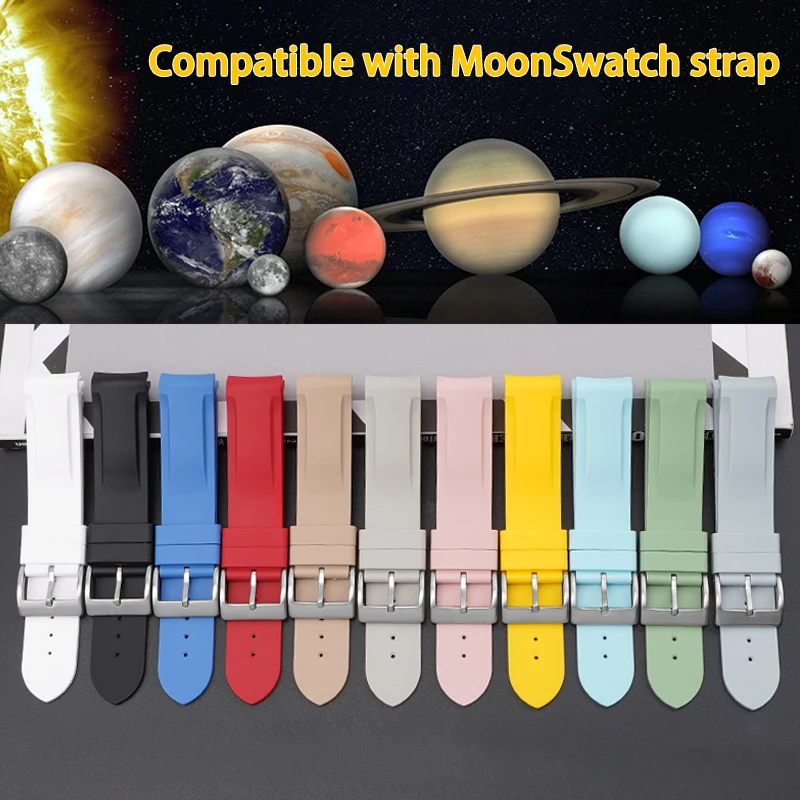 

Rubber Watch Band for Omega MoonSwatch Strap 20mm Curved End Men Women Sport Silicone Waterproof Bracelet Pin Bucke Accessories