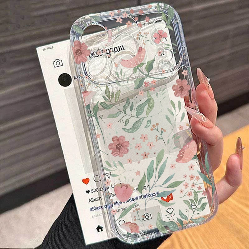 Фото Роскошный цветочный чехол Y2K для iPhone 17, 16 Pro Max, 11, 15, 12, 14 Plus, 13 Mini, 17 Air, 16E – Прозрачный противоударный чехол с цветочным узором №5
