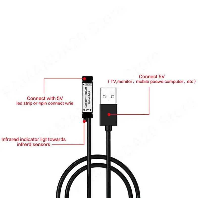 Мини-3 клавиши USB 5V mini 17key 24key 4Pin RGB светодиодная лента RF Контроллер Кабель управления Дистанционный диммер для светодиодной ленты M20 (art.: 3920d4af99329) - 3920d4af99329