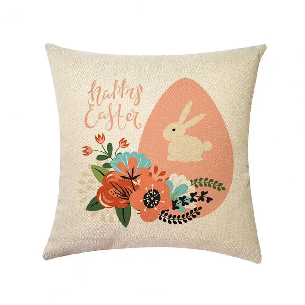 

Pillow Case Cushion Cover Soft Texture Invisible Zipper Flax Happy Easter Themed Pillowcase Household Supplies