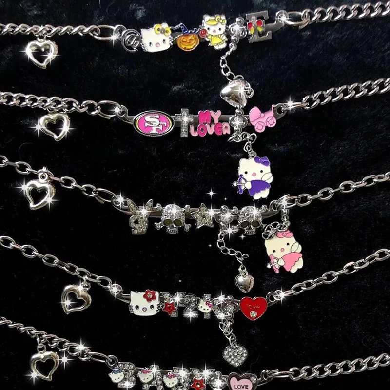 

Kawaii Sanrios Necklace Cute Hello Kittys Cartoon Adjustable Spice Girl Necklace jewelry pendant Accessories for Girls Gifts