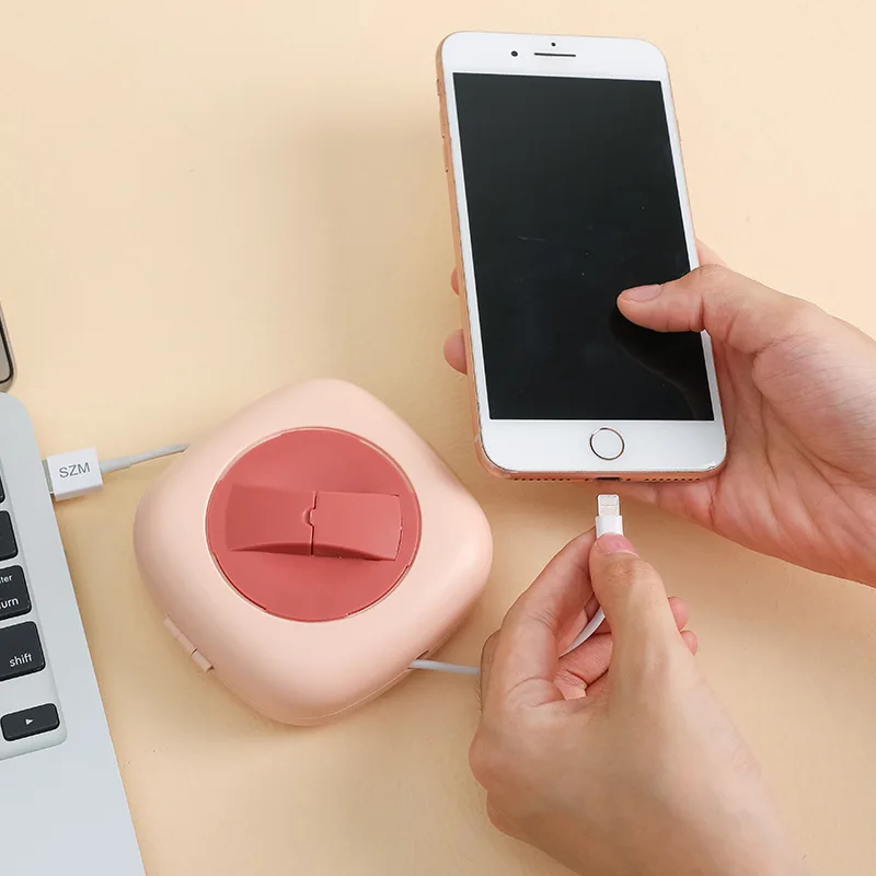 

Headphone Cable Box Square Headphone Storage Box Rotating Cover Earphone Container Home Accessories Cute Data Line Box Case