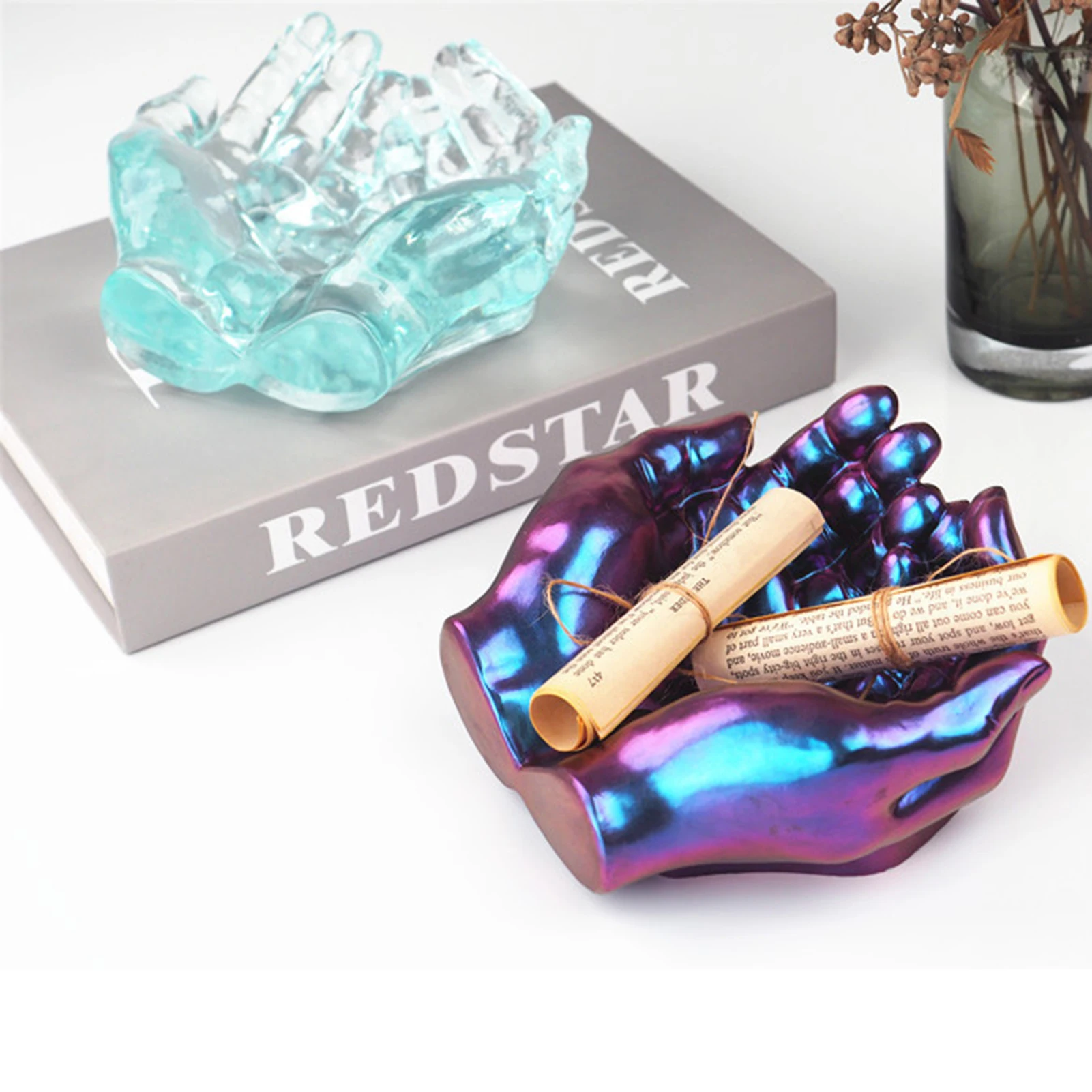 

DIY handmade crystal epoxy resin mold silicone two-hand storage ashtray mold