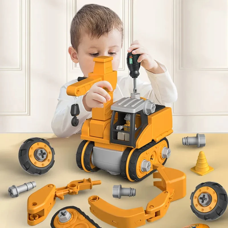 

Children Engineering Vehicle Electric Drill Tool Toys Kids Toolbox Kit DIY Assembled Truck Crane Excavator Toys for Boys Girls