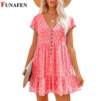 2022 women spring and summer v neck button dress small floral short sleeve loose casual dress womens new sexy elegant dress