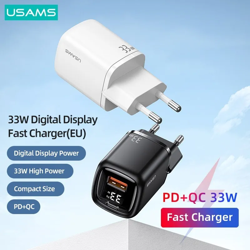 

USAMS T46 PD 33W Digital Display Fast Charger QC AFC SCP Quick Charge Charger For iPhone iPad Samsung Huawei Tabelt Laptop