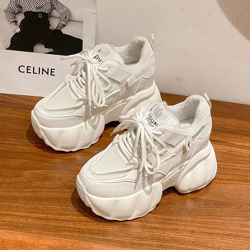 

Кроссовки женские массивные на толстой подошве, на шнуровке, дышащие, Вулканизированная подошва, корейский стиль, весна-осень