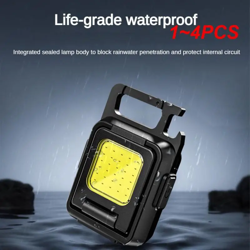

1~4PCS Mini Camping Keychain Light Pocket Multifunctional Clip Flashlight USB Rechargeable Outdoor LED Portable Bright Work COB