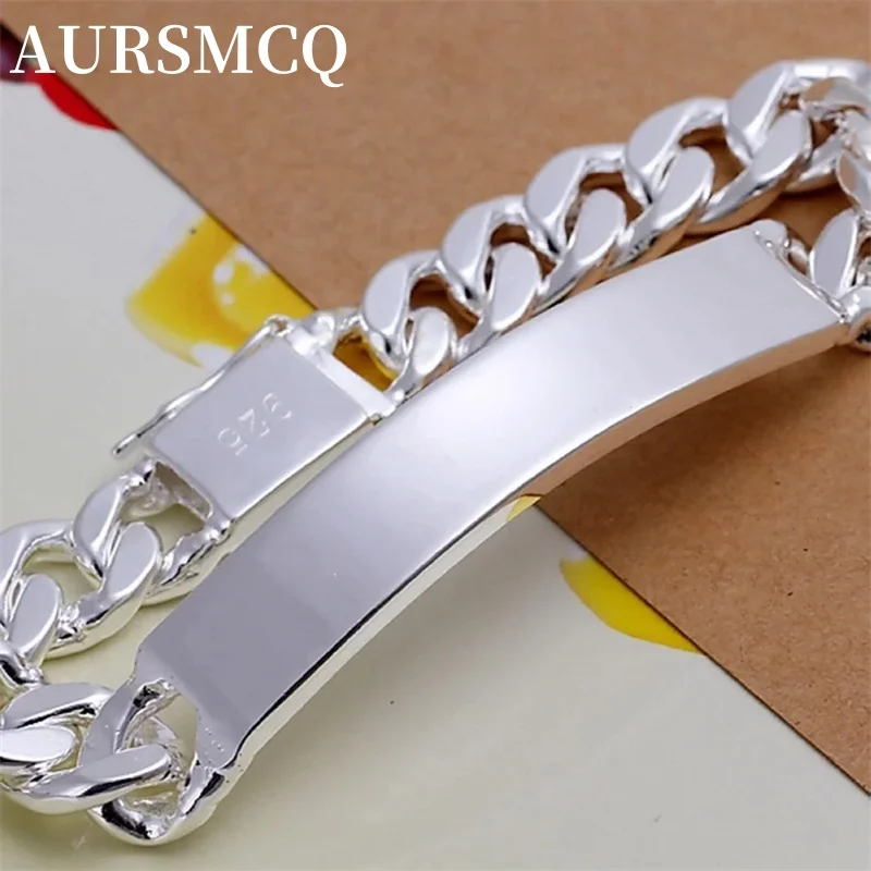 

AURSMCQ Charm 925 sterling silver Bracelet design noble pretty Solid 10MM For Mens Women chain Jewelry fashion Geometric