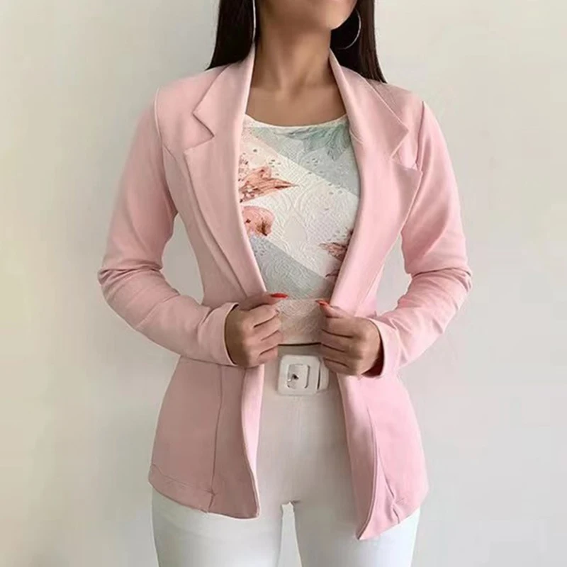 

Temperament Commuter Slim Coats Women Autumn Fashion Solid Color Cardigan Blazer Ladies 2022 New Casual Long Sleeve Lapel Jacket