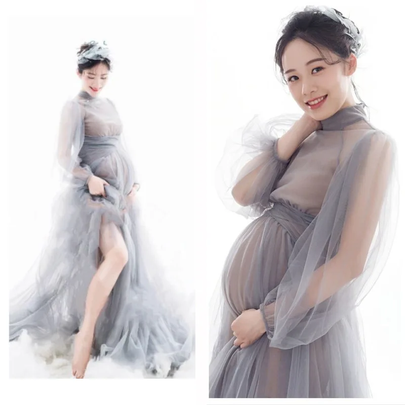 Enlarge Maternity Photography for Photo Shoot Pregnant Sexy Korean Dress Photo Studio Pregnant Women Clothing Mesh Dress