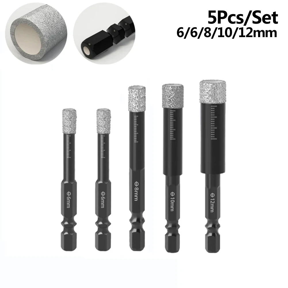 

5Pcs/Set 6-12mm Hex Handle Vacuum Brazed Diamond Dry Drill Bits Hole Saw Cutter For Granite Marble Ceramic Tile Glass Drilling