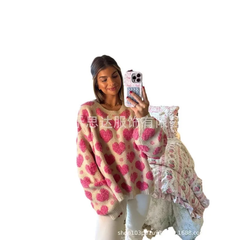 Осень-зима 2023 новый шикарный свитер Chill Losse для женщин толстый вязаный с сердечным