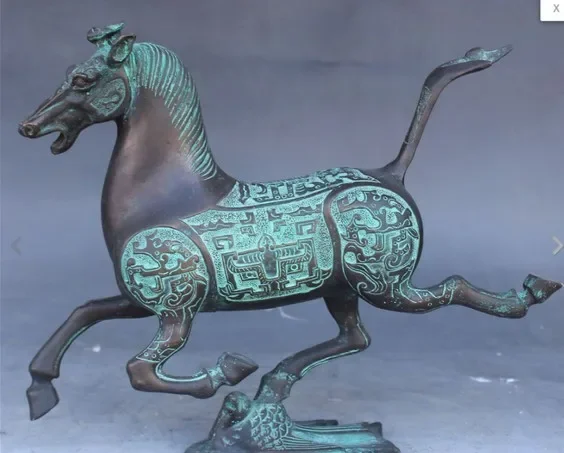 11-дюймовая старая китайская бронзовая статуя изображения зала бега Тан на