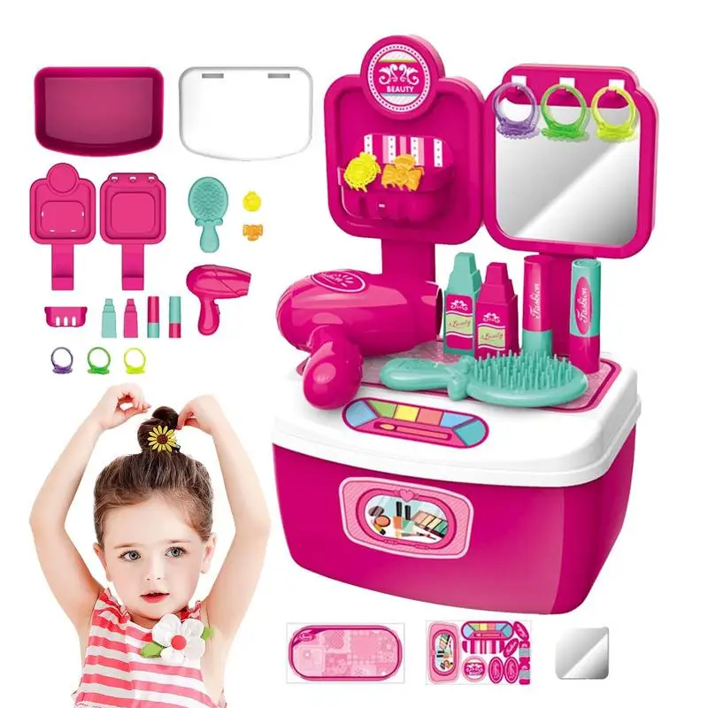 

Pretend Play Kids Makeup Toys Beauty Handle Box Hair Salon Set Hairdressing Simulation Set Dressing Up Toys For Girls Birthday