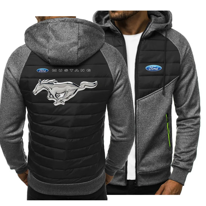 

Spring and autumn Hoodie men's MUSTANG logo car animation fun printing high quality cotton men's Jacket Hoodie hip hop casual