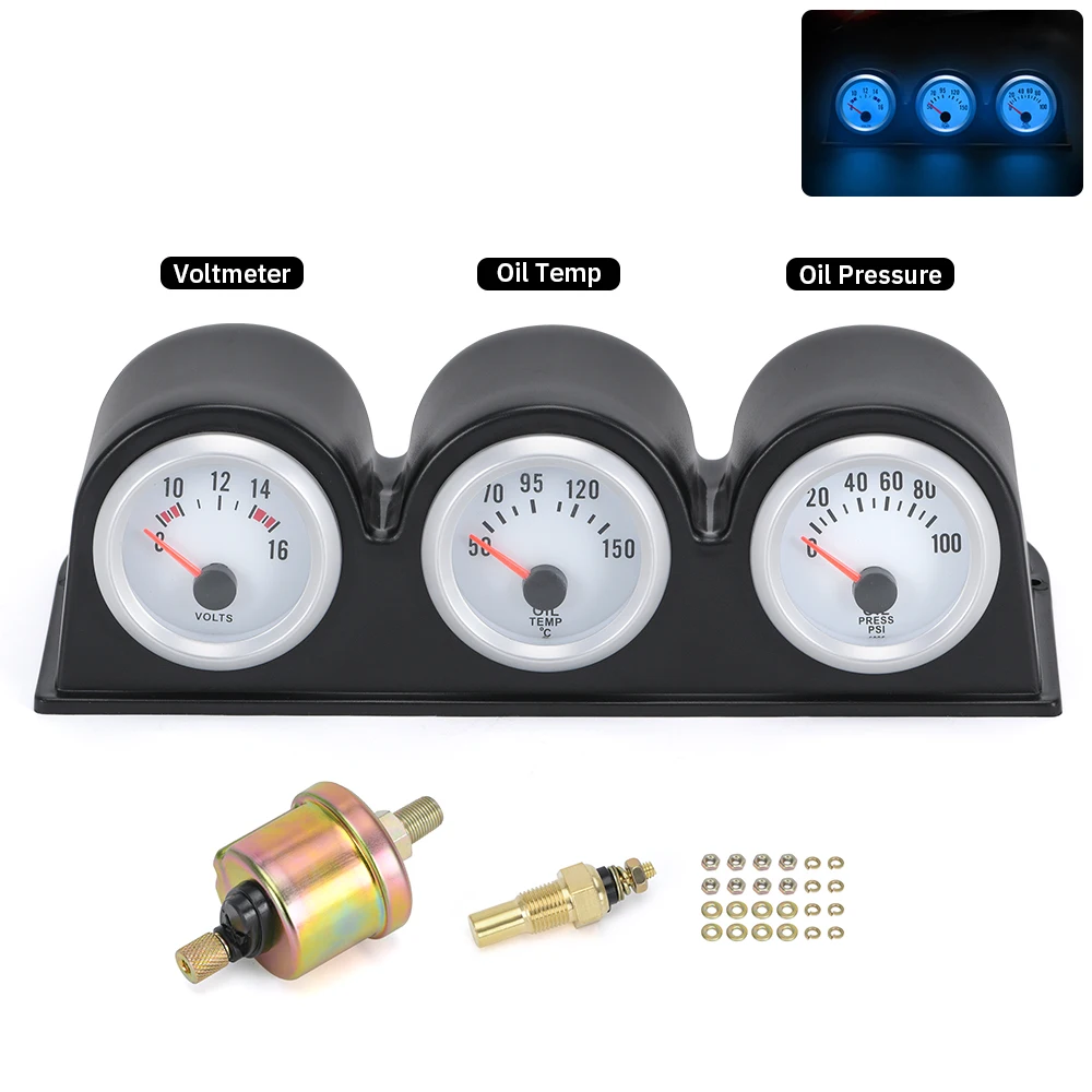 

Тройной комплект 52 мм, датчик температуры масла + датчик температуры воды + манометр масла с датчиком 3в1, автомобильный счетчик PQY-TAG01/02/03