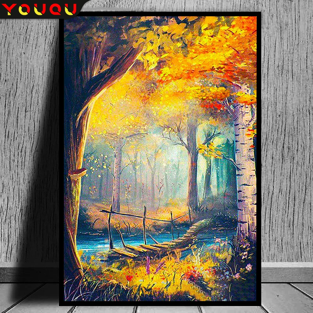 

YOUQU Landscape Series Diamond Embroidery Cross Stitch DIY Fallen Leaf Mosaic Picture Diamond Painter Home Art Decoration Gift