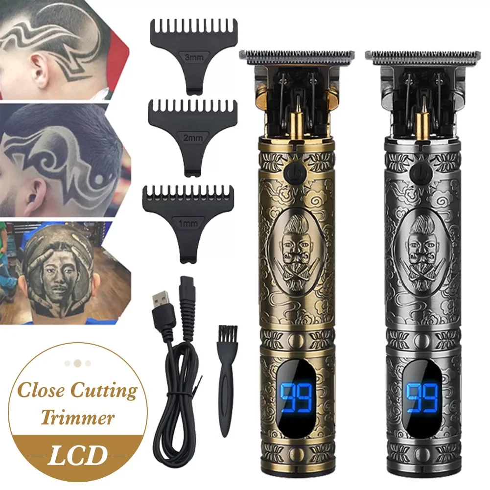 

NEW2023 Cordless Retro Hair Clipper Rechargeable Outliner with LCD Close Cutting Hair Trimmer Grooming Kit with 3 Guide Comb