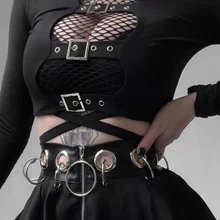 InsGoth Sexy Women Crop Tops Hollow Out Buckle Long Sleeve Female Bodycon Tops Gothic Punk Black Tops Streetwear Party Lady Tee