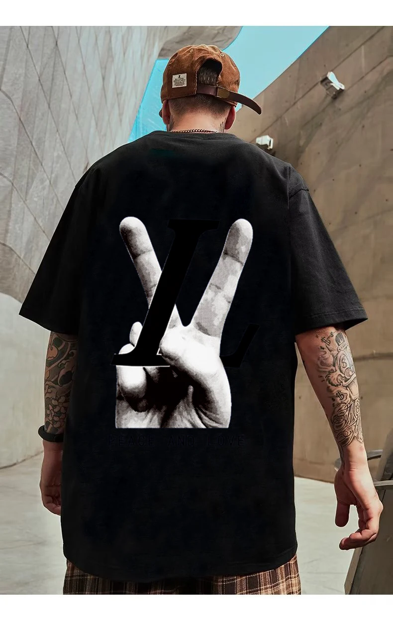 

Summer Fashion Pure Cotton Men's T-shirt Monogram Print Short Sleeve Brand Oversized T-shirt limited Comfortable luxury