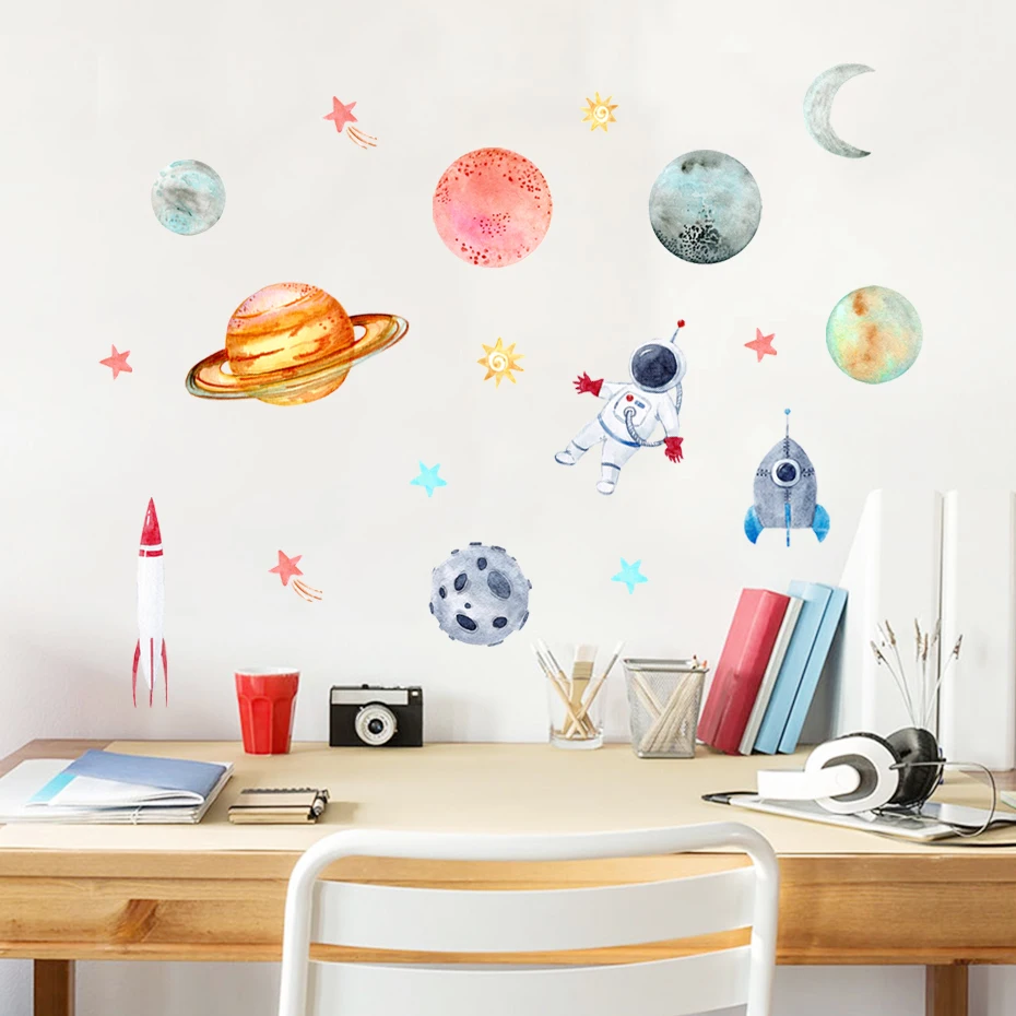 

3D Removable Wall Stickers Cosmic Planet Space Astronaut Children's Room Art Boy Room Interior Design Children's Home Decoration