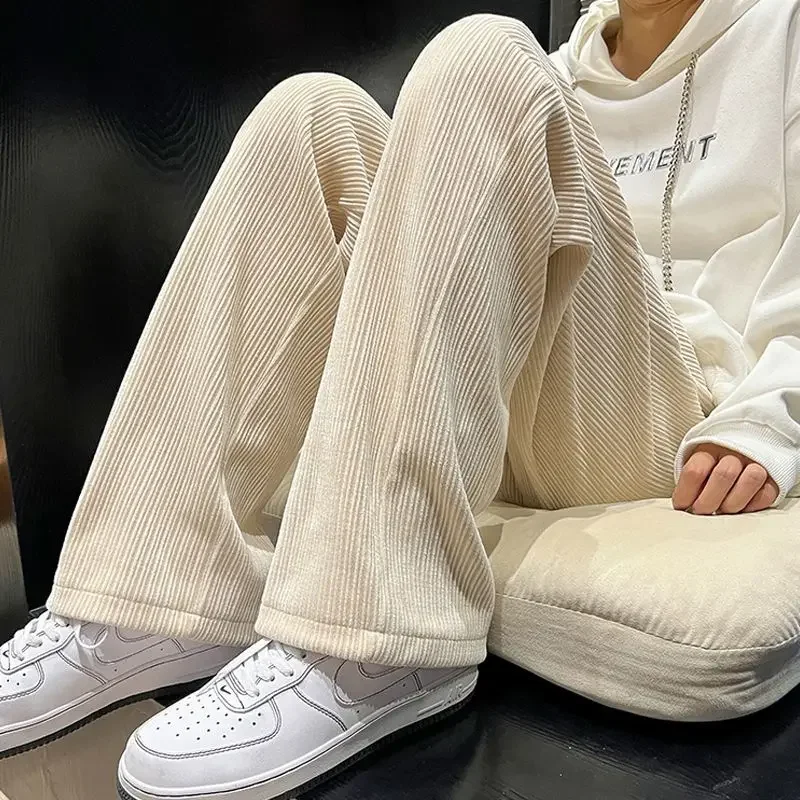 Осенние мужские брюки с широкими штанинами вельветовые мешковатые в стиле