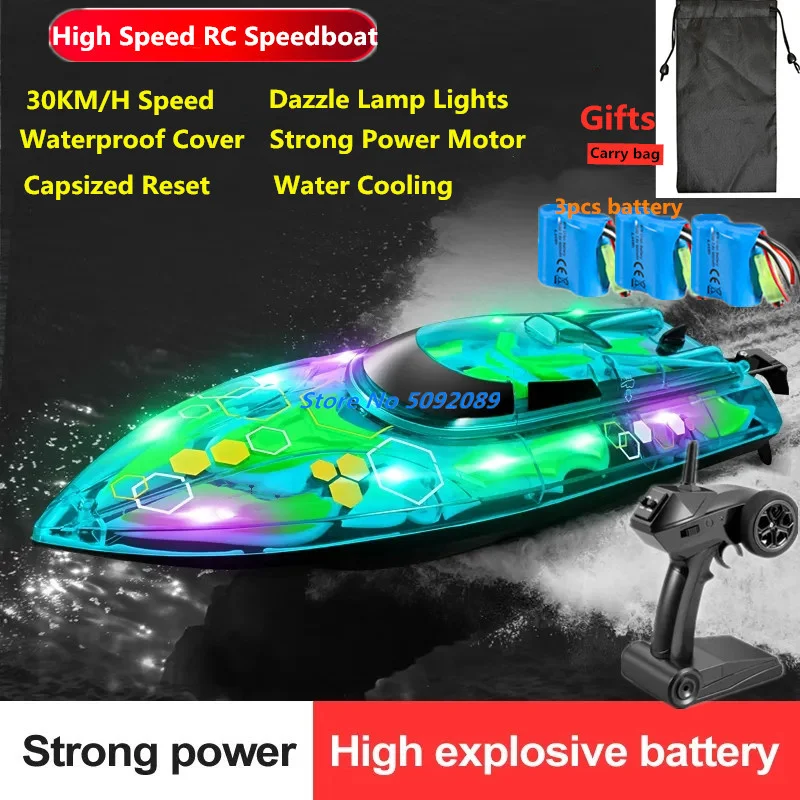 

30KM/H High Speed RC Speedboat 35CM Large RC Racing Baot Capsize Reset LED Light Precision Waterproof Dazzling Racing Speedboat