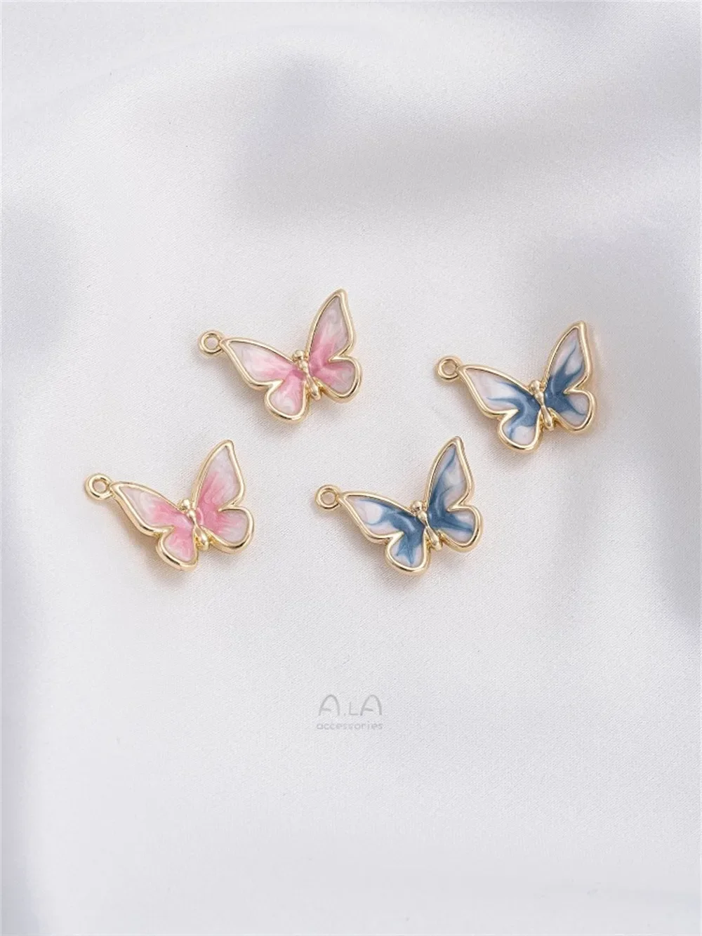 14-каратное золото эмаль падающее масло синий белый розовый подвеска-бабочка