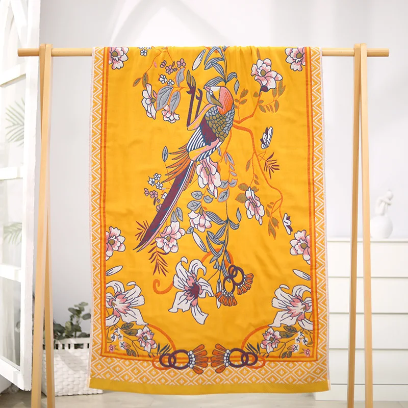 

Japanese bath towel for adult 100% cotton large towel 80x160cm absorbent quick-drying four seasons bathroom wrap flowers bird
