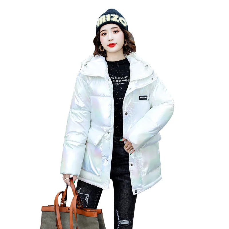 2021 Ladies Winter Long Jacket Oversized Women's Down Cotton Coat Shiny Face Solid Color Winter Bread Coat Stand-up Collar Coat