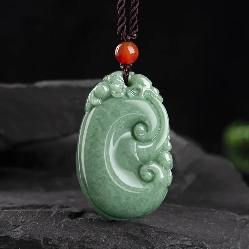 

Mai Chuang/ Hand Carved/jade auspicious ru yi Necklace Pendant Fashion Elegant Personality Jewelry Men and Women Couple Gift