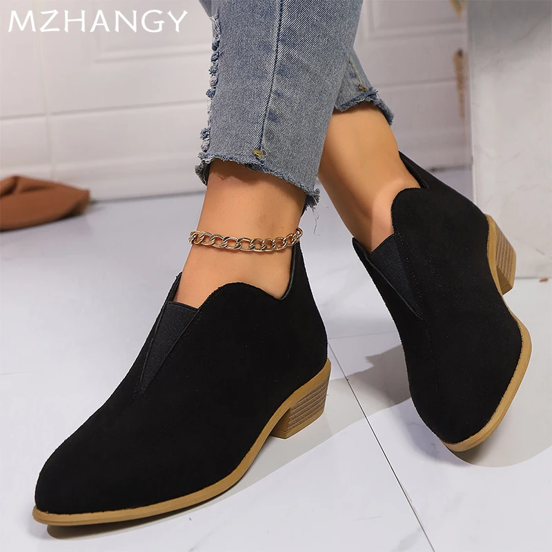 Женские замшевые ботильоны на массивном каблуке элегантная прогулочная обувь