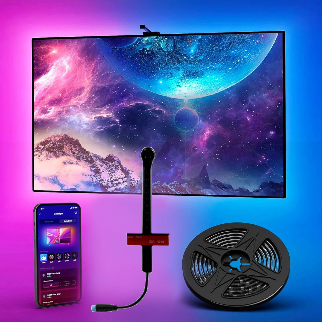 

Smart Ambilight Светодиодная подсветка телевизора с камерой 3,8M 5M 5V Usb Rgbic Светодиодная лента для телевизора Приложение Дистанционное управление Синхронизация телевизора Светодиодная подсветка