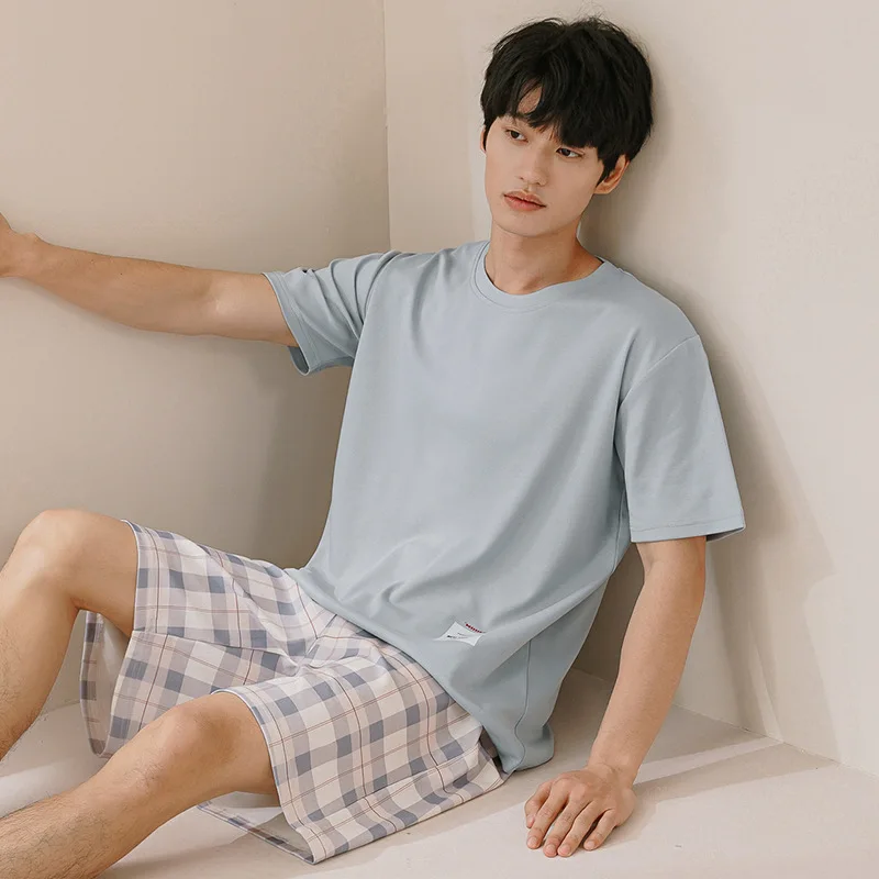 Men Summer Pajamas Sets Short Sleeve Shirt With Pants Cotton Eco Fabric Casual Lounge Home Male Confort Sleepwear