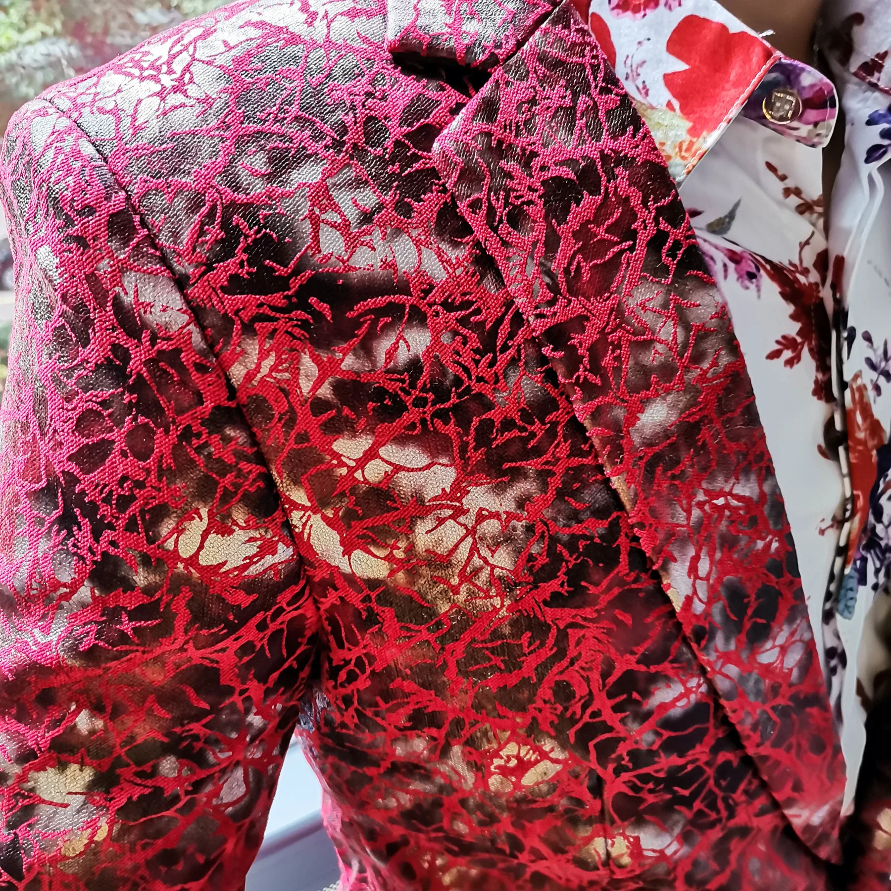 Пиджак мужской с красным принтом модный Блейзер приталенная уличная одежда