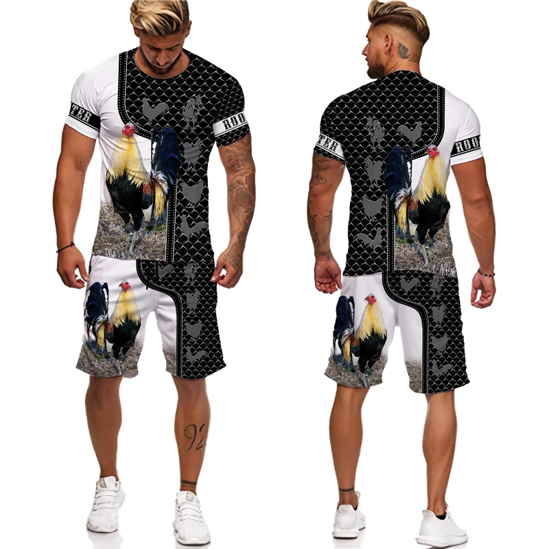 

3D Print Funny Rooster Tracksuit Outfits Set Summer Men's T-Shirt+Short Jogging Suit Fashion Casual Male Sportswear Clothing