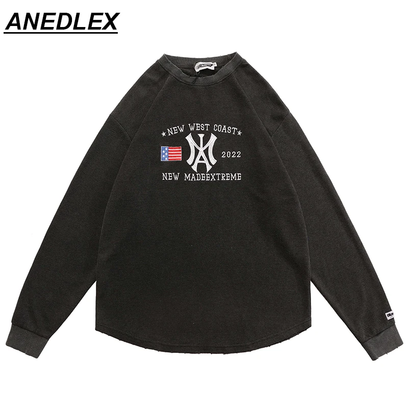 

2022 Spring Long-Sleeved Washable Pullovers Embroidered Letters Waffle Hooded Sweater Men's Fashion Harajuku Hoodie Top Unisex