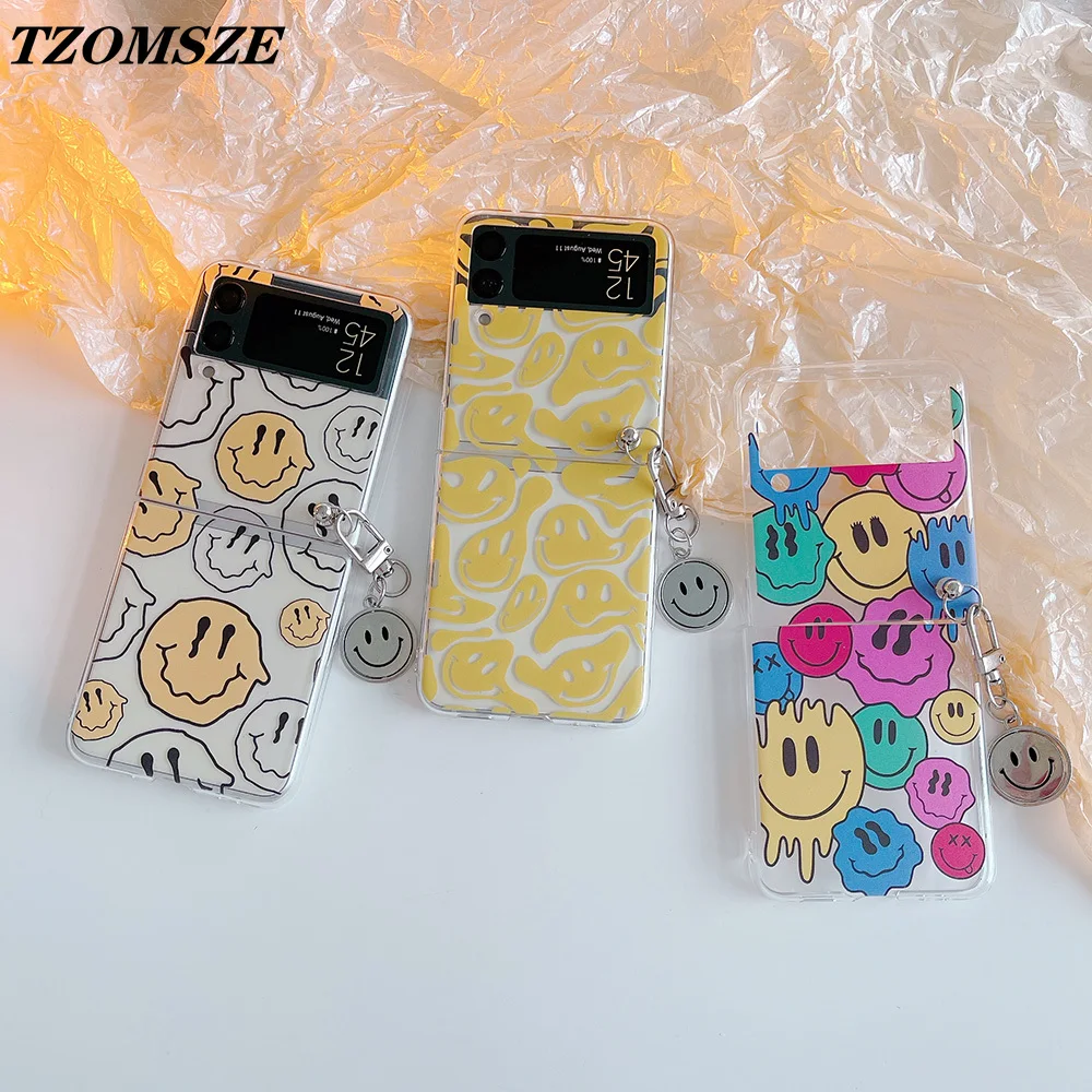 

Shockproof Clear Phone Cases for Samsung Z Flip 3 SM-F7110 Cute Painted Smiley Pattern Cover for Galaxy Z Flip 4 SM-F7210 Case