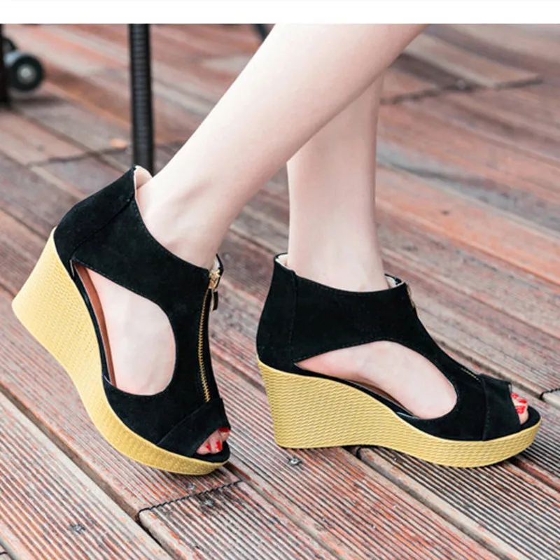 

Women Summer Shoes Woman Luxury Fashion Zipper Sandals Wedges Retro Platform Open Toe Sandals Ladies Summer Shoes