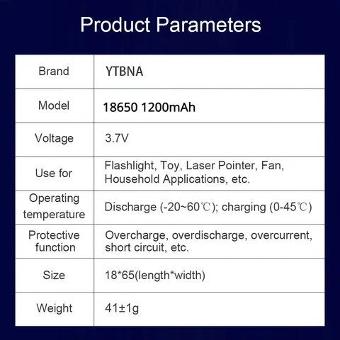 YTBNA 3.7V 18650 1200 мАч литий-ионная перезаряжаемая батарея