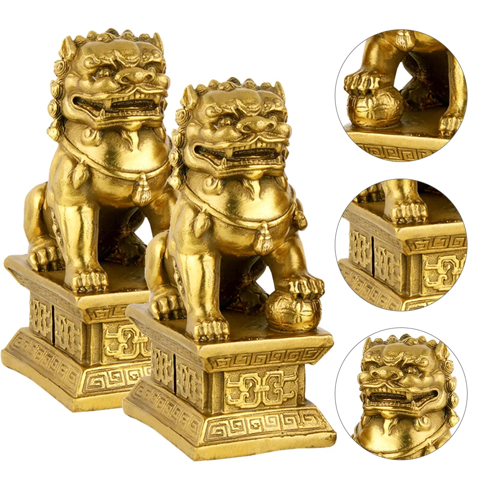 

Statue Figurine Fu Decor Chinese Topper Tree Metal Foo Guardian Statues Shui Feng Dogs Wealth Ornament Dog Prosperity