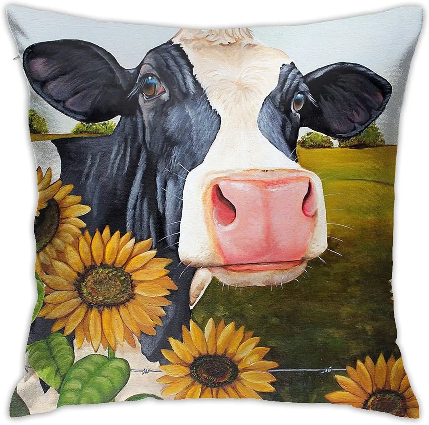 

Anime Printing Square Throw Pillow Case Decorative Sofa Outdoor Farm Cow Sunflower Pillows Covers 18 X 18 Inch