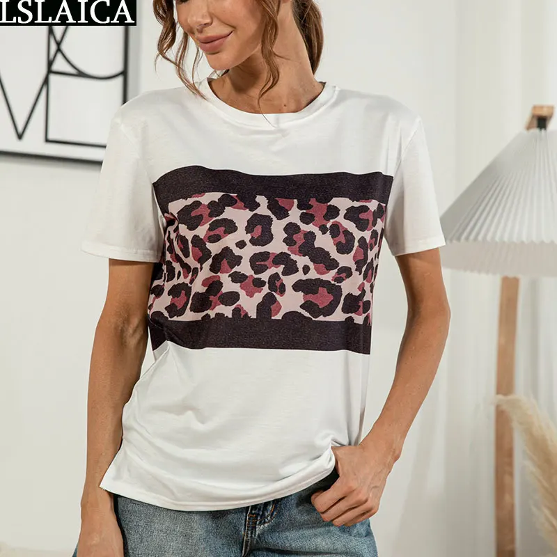 

Casual Shirts for Women Summer Short Sleeve Leopard Patchwork Ladies Streetwear Women Top New Fashion Harajuku T Shirt Hot Sale