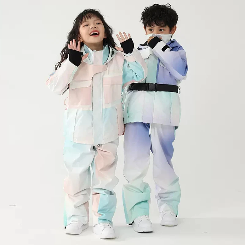 2022 New Children Ski Set Girls Boys Warm Outdoor Snowboard Jacket Overalls Kids Ski Suit Hooded Windproof Waterproof Snowpants