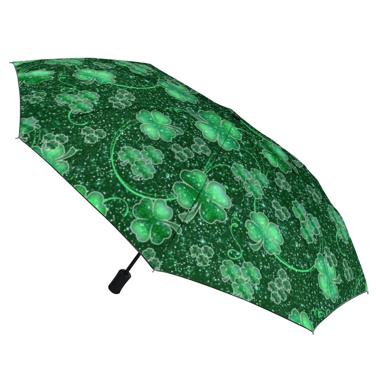 

Блестящий автозонт Shamrocks, Складывающийся в 3 раза, ветрозащитный зонт для дня счастливых трюков, с рамкой из углеродного волокна, легкие Зонт...