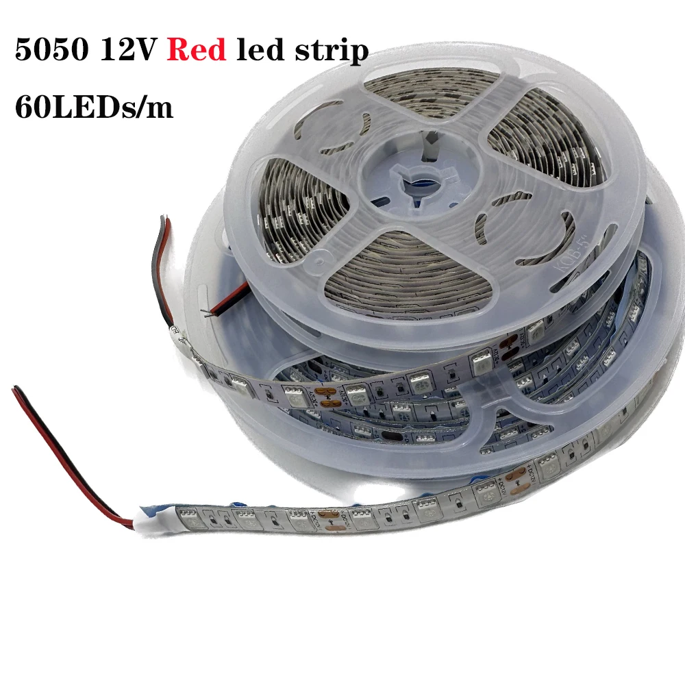 Фото Светодиодная лента DC 12V SMD Chip 5050, красная, 60 светодиодов/м, печатная плата 10 мм, 620 нм, водонепроницаемая и непромокаемая, гибкая, 1-5 м. №3