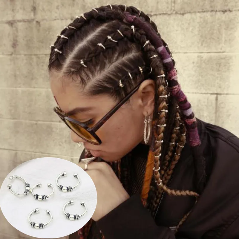 

5-100pcs/bag Silver Metal Hair Ring Braid Dreadlocks Beads DIY Braid Clip Headwear Fashion Hair Accessories Styling Tool Braider