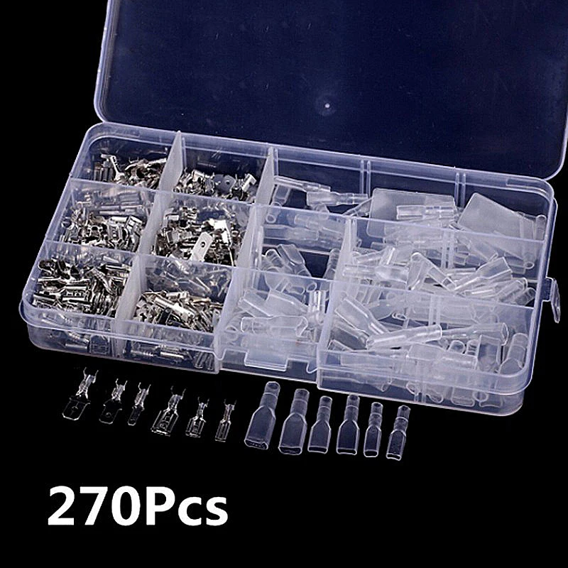 

270Pcs 2.8/4.8/6.3mm Crimp Terminals Insulated Male Female Wire Connector Electrical Wire Spade Connectors Tool Part Kits