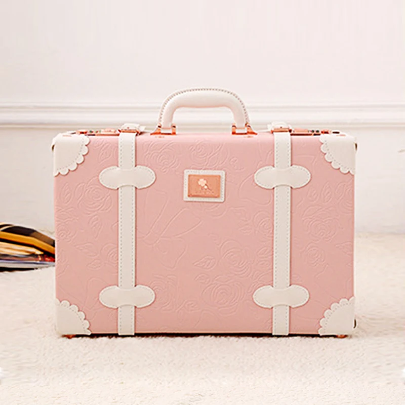 13 inch New Vintage Floral Rolling Luggage sets  Women Cute Trolley Suitcase Travel Bag Carry ons with Universal Wheels
